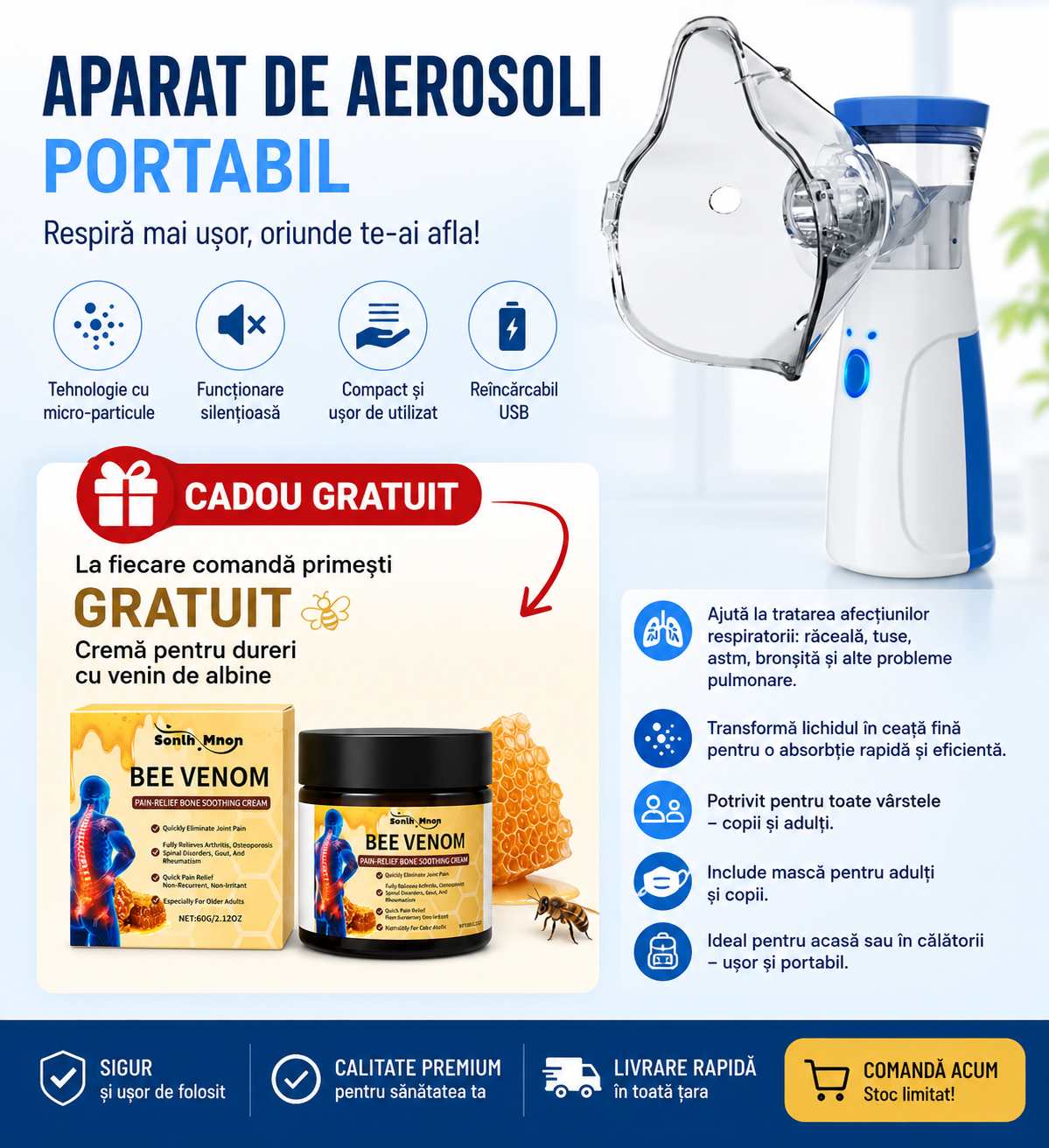 Aparat Aerosoli Portabil + Cremă pentru dureri