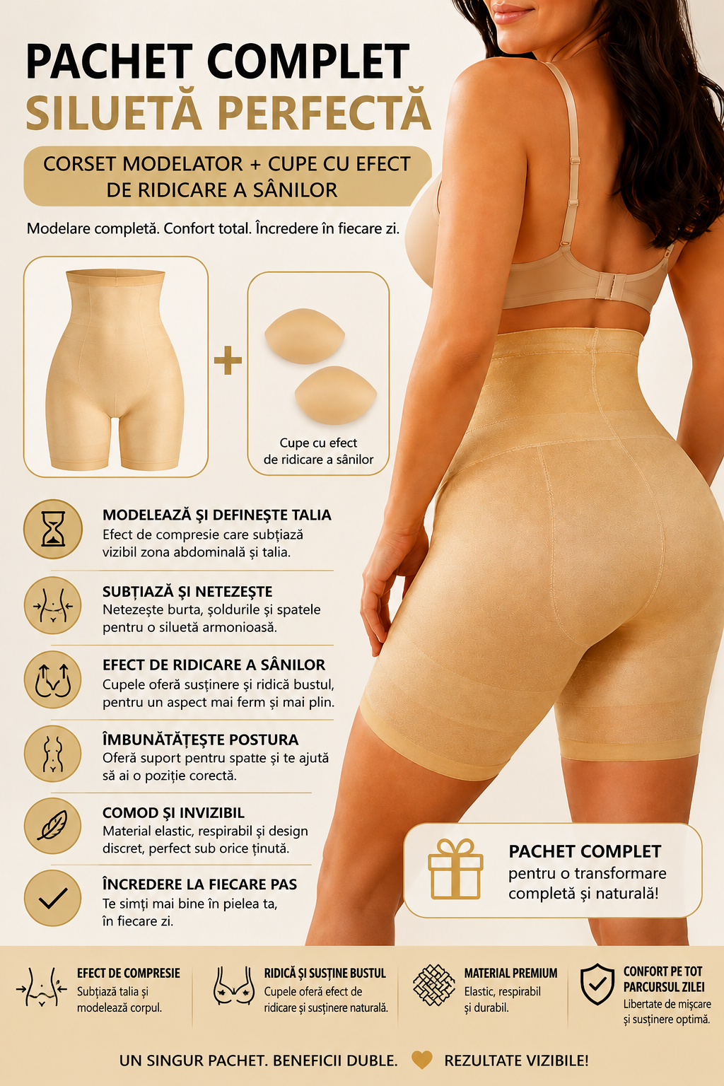 Corset Modelator Pentru Slăbit + Cupe cu Efect de Ridicare a Sânilor